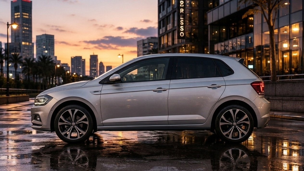 VW Polo 1.0 TSI side profile view showing sleek hatchback lines